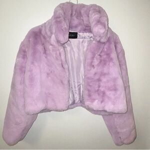 AKIRA Chicago Style "Dayanne" Women's Faux Fur Cropped Jacket Coat Purple SZ XL